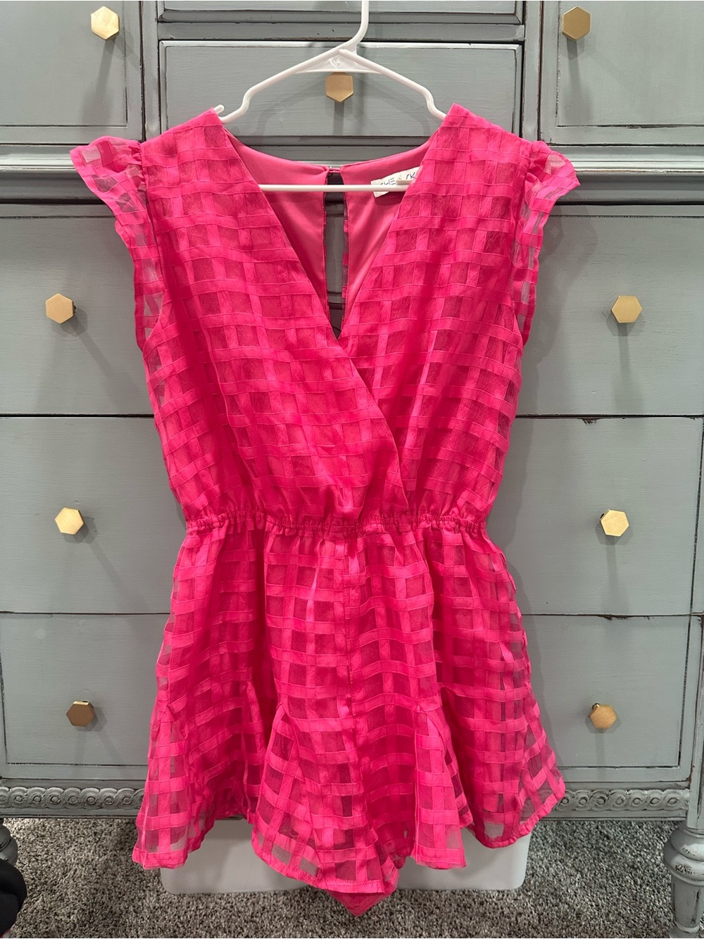 Bright Pink Check-Texture V-Neck  Romper